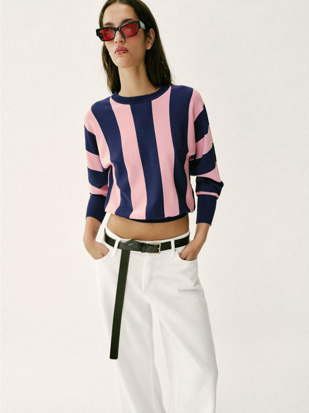 ZARA Pink Navy Striped Knit Sweater Preppy Crewneck Women’s Size
Medium